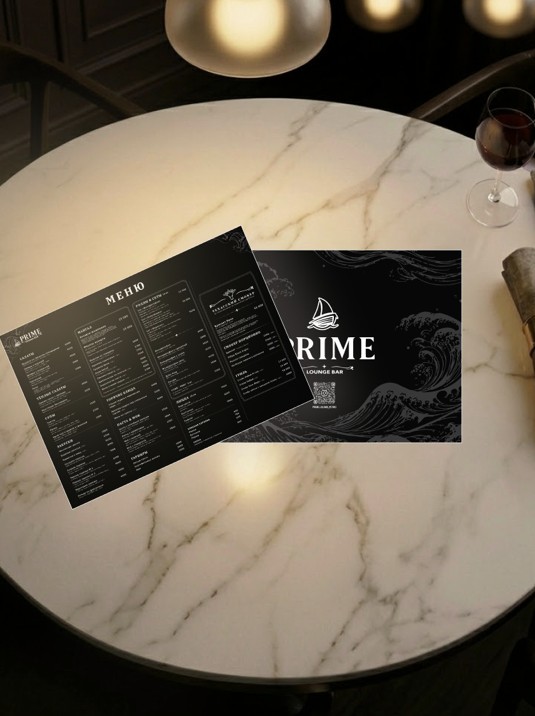 Меню Prime Lounge Bar на мраморном столе